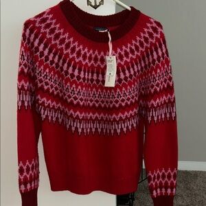 Vineyard Vines Red and Pink Patterned Crew Neck Sweater
